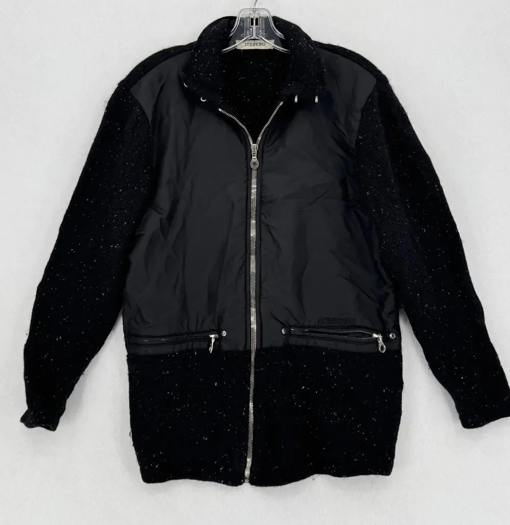 Iceberg Mens Black Speckled Wool Nylon Full Zip Jacket Sz 40 Medium